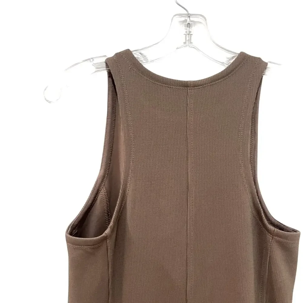 Athleta Dress Womens Medium Brown Ribbed Tank Stretch Knit Midi Athleisure - Picture 6 of 8